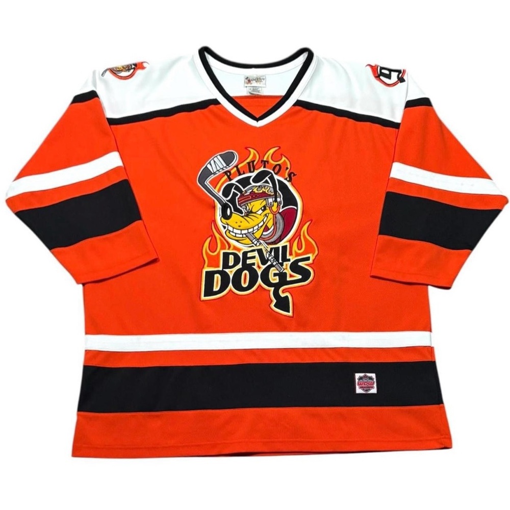 Vintage Pluto Devils Dogs K9 Walt Disney World Hockey Jersey Orange